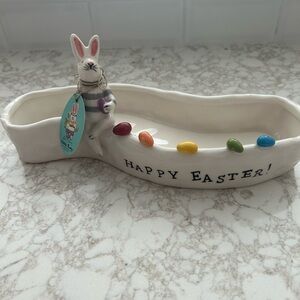 Nibble Bunny Blue Sky Clay Works Easter Dish with Jelly Beans